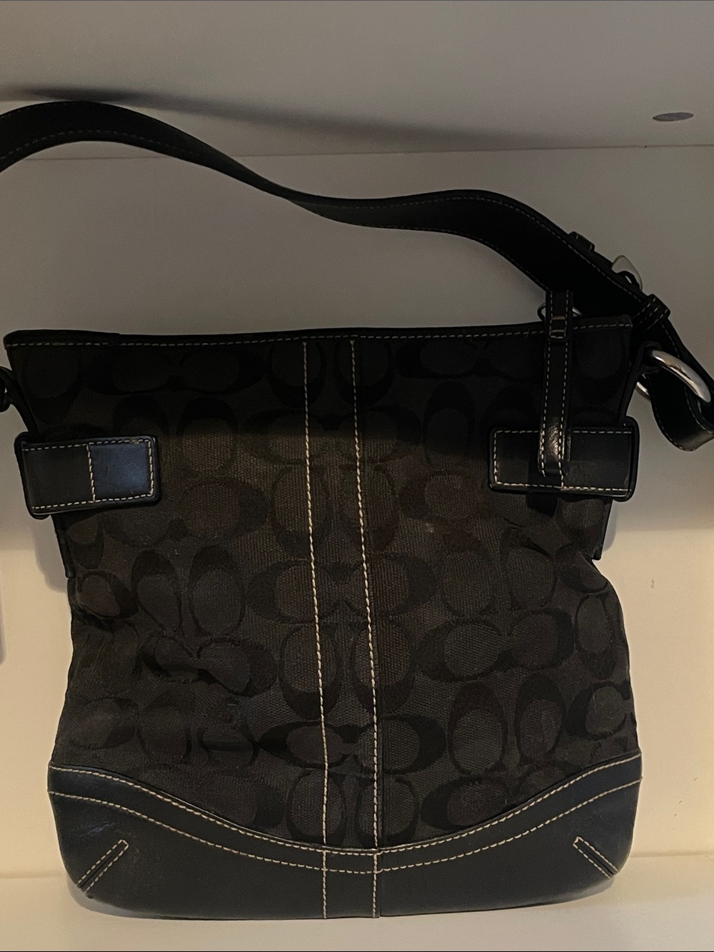 Vintage Coach Black Signature Canvas Shoulder Bag - Picture 3 of 12